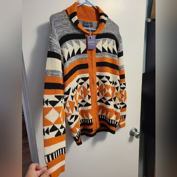 Aztec Zip Sweater Cardigan Medium - Picture 3 of 15